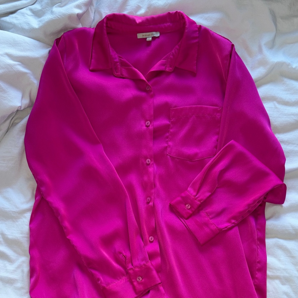 Skies Are Blue Fuchsia Button Down Shirt